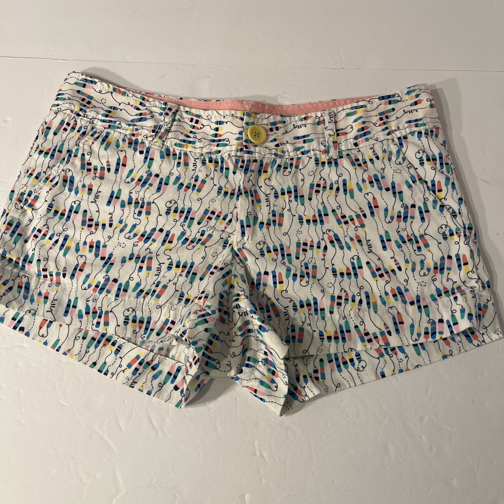 Lilly Pulitzer Womens Nautical Fishing Bobber Print Chino Shorts White Size 2